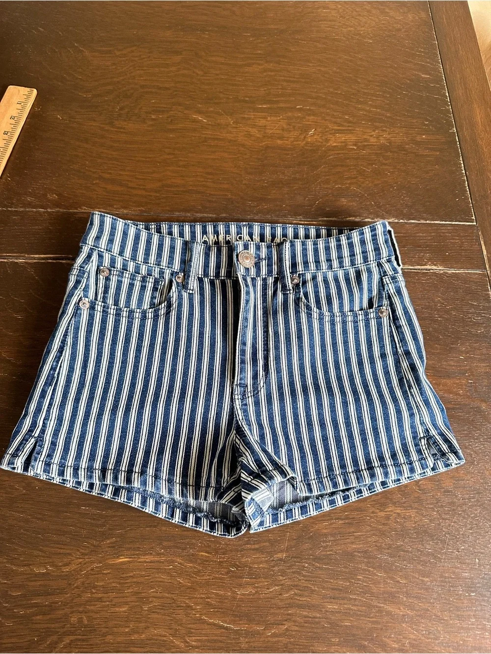 American Eagle Outfitters Striped Navy and White Denim Shorts